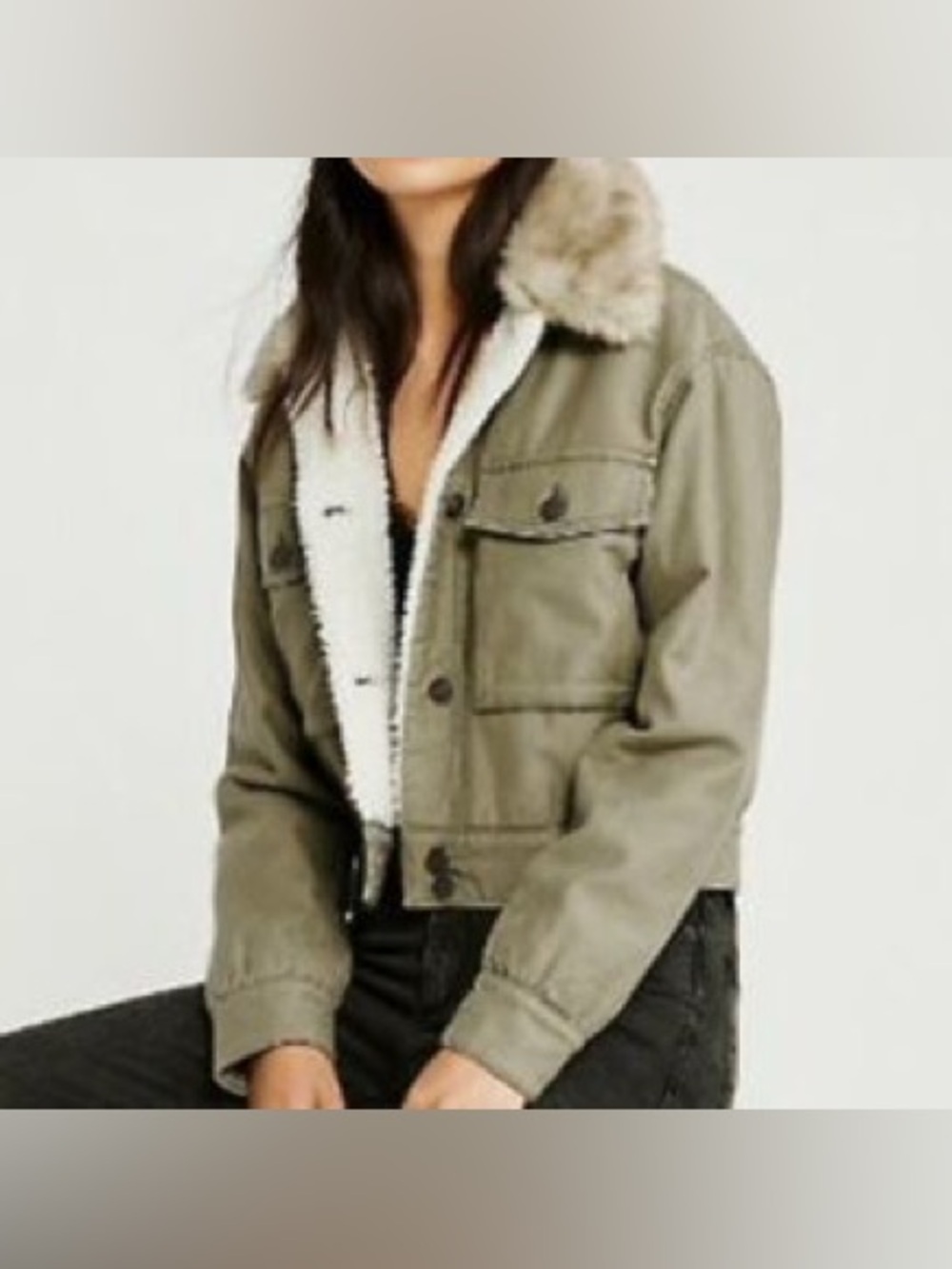 Abercrombie & Fitch Y2K‎ Sherpa lined cropped twill military utility work jacket - Picture 2 of 16